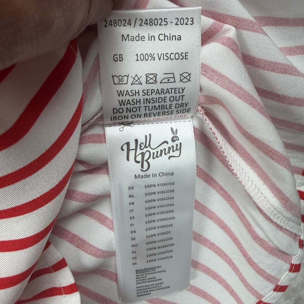 Hell Bunny Ahoy Dress XL UK 16 Red White Striped Nautical Retro Button Summer - Picture 13 of 14